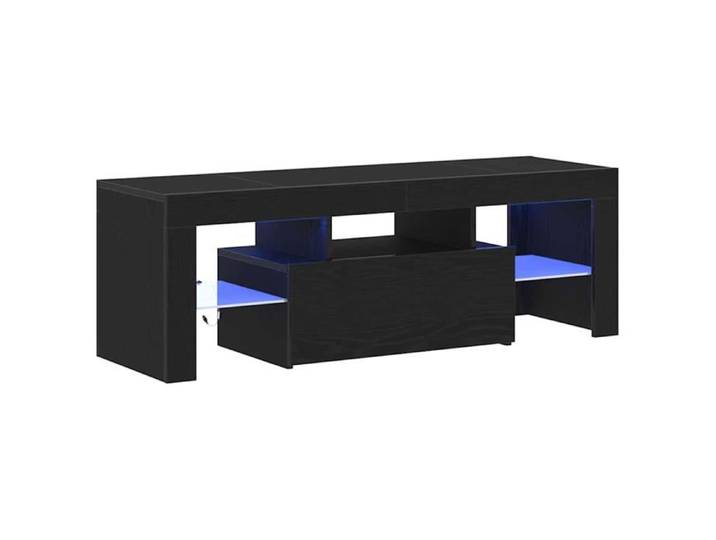 Meuble TV moderne - - 120x35x40 cm - Chêne Noir - Bois d'ingénierie - Éclairage LED - 1 porte affleurante