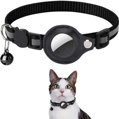 Uplift Treasures Reflective Cat AirTag Collar With Holder black adjustable To 8.6612.60 In