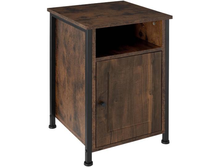 tectake Nachtschrank Blackburn, 40 x 42 x 60,5 cm, Industrial Holz dunkel, rustikal, Rostfarben, Quadratisch, 40x60.5x42 cm, Schlafzimmer, Nachtkästchen