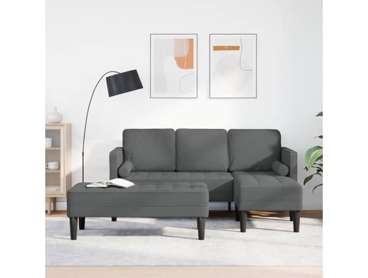 HEFZGDB 2-TLG. Sofagarnitur mit Kissen Dunkelgrau Stoff L-förmiges Sofa Set Polyester Wohnzimmer Einrichtung Modernes Design Abnehmbare Kissen Stabile Konstruktion Großzügige