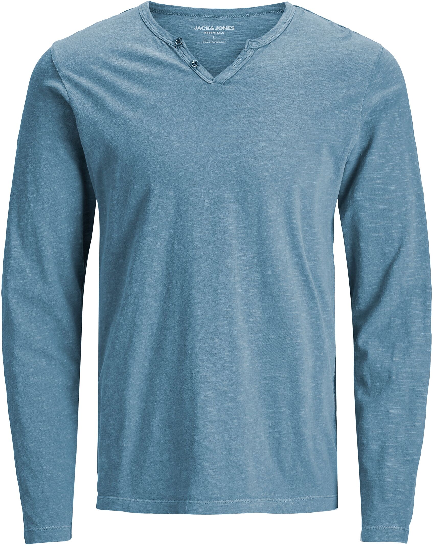 Langarm-Poloshirt JACK & JONES "JJESPLIT NECK TEE LS NOOS", Herren, Gr. XXL, blau (mountain spring), Jersey, Obermaterial: 100% Baumwolle, unifarben, slim fit normal, V-Ausschnitt, Shirts Langarm-Poloshirt, Baumwolle, regular fit mountain spring XXL
