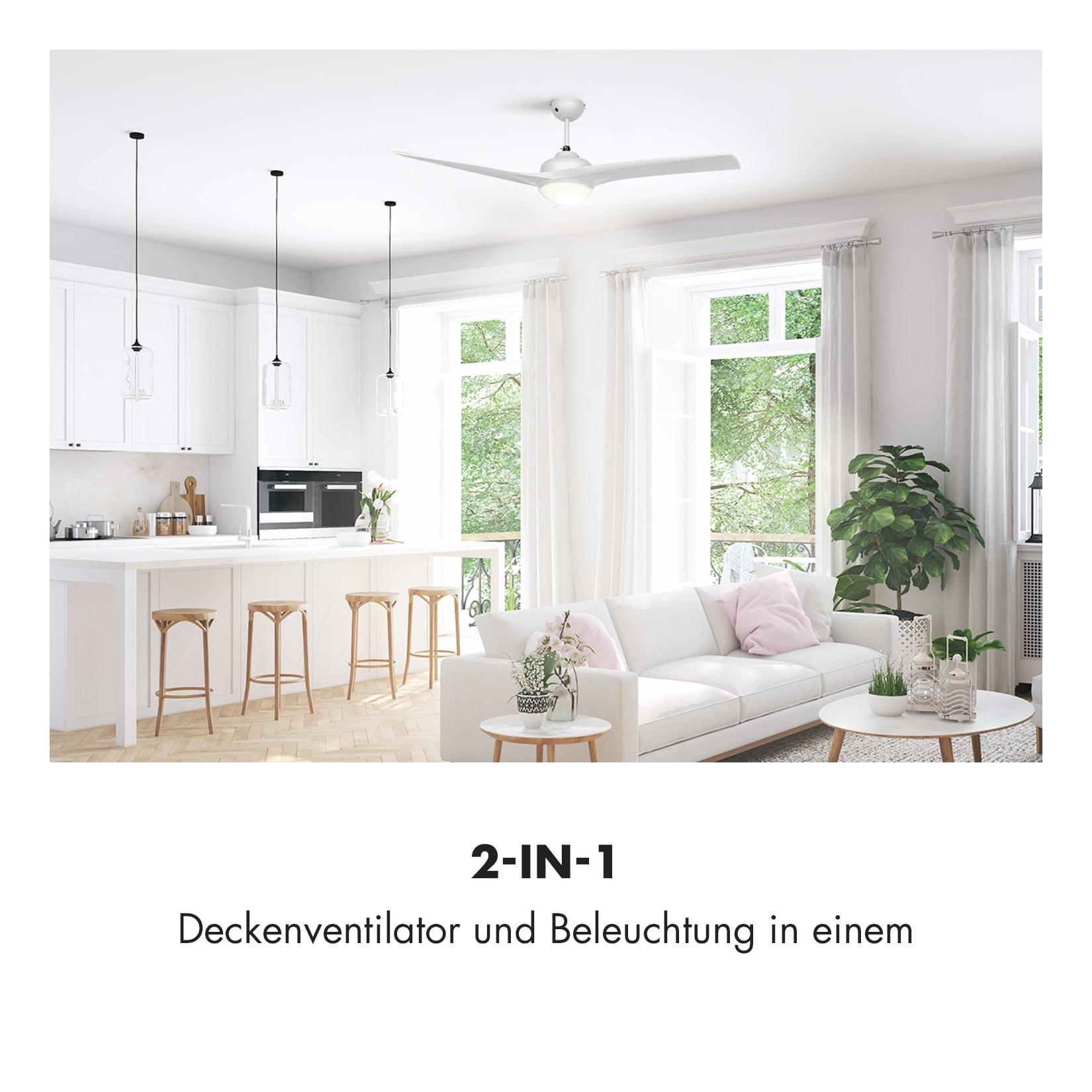 Figo 2-in-1-Deckenventilator Lampe Ø132cm 10.039m³/h Fernbedienung Weiß