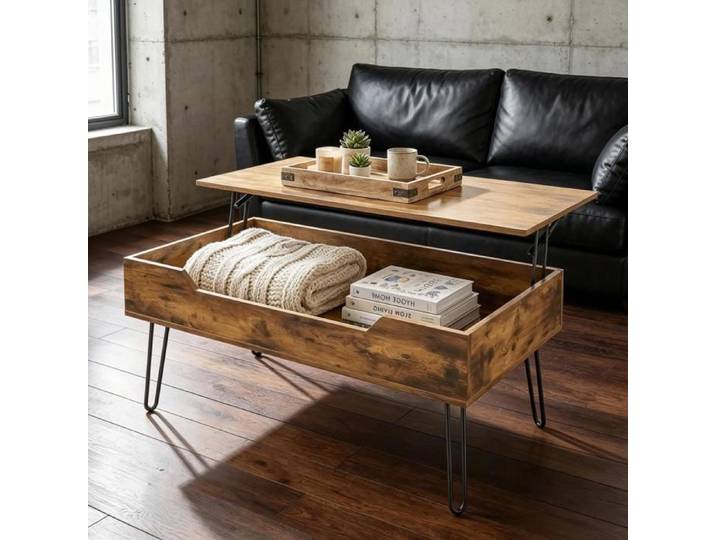 Table basse relevable SENVIRO rectangulaire 95 x 50 x 40 cm MDF aspect bois