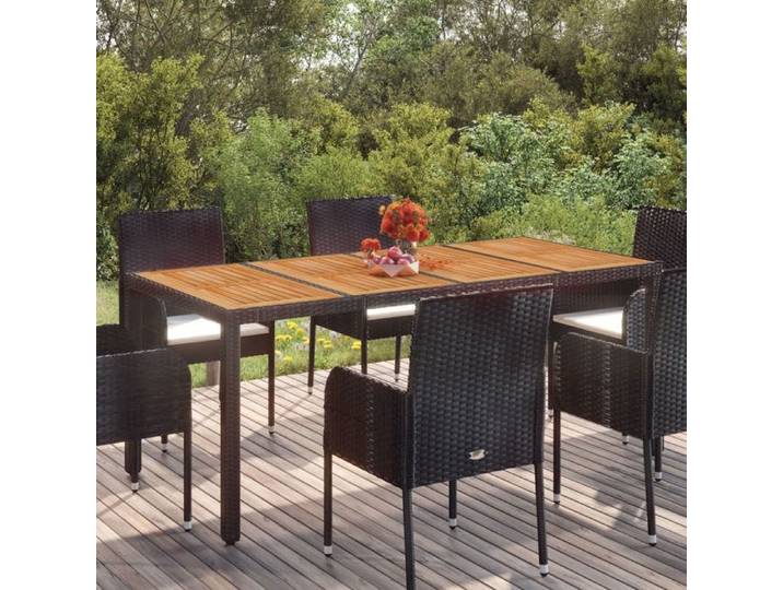 SALE 2026  Table de jardin Noir - Table de jardin dessus en bois Noir 190x90x75cm Résine tressée PRO786408752