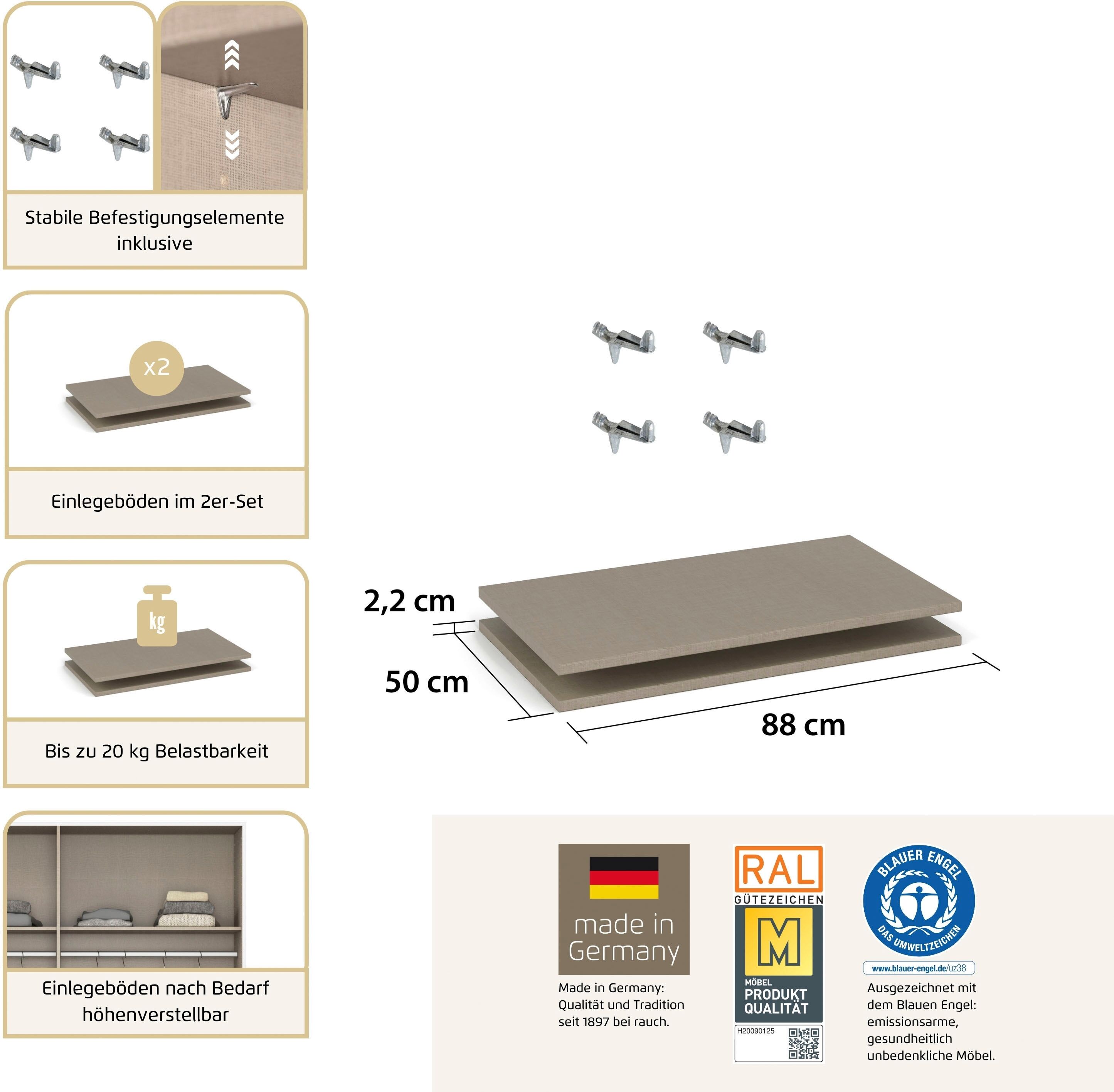 Einlegeboden RAUCH "Zubehör für Rauch-Schwebetürenschränke ORANGE", beige (leinenoptik hell), B:88cm H:2,2cm T:50cm, Holzwerkstoff, Einlegeböden, Einlegeboden, 2er-Set Breite 88 cm, Tiefe 50 cm leinenoptik hell B/H/T: 88cm x 2,2cm x 50cm