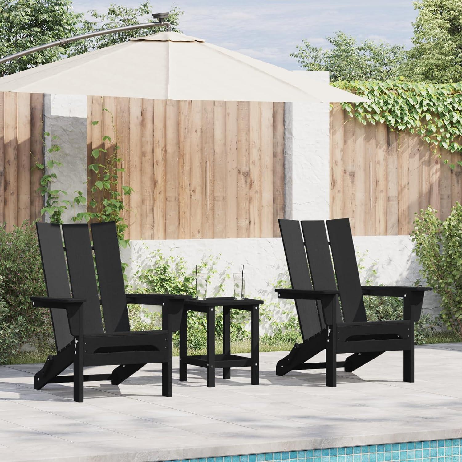 2 faltbare Adirondack-Stühle, Schwarz, 74,5 x 80,5 x 90 cm, aus HDPE, Möbel, Gartenmöbel, Gartensitzmöbel, Gartenstühle, 33.84KG