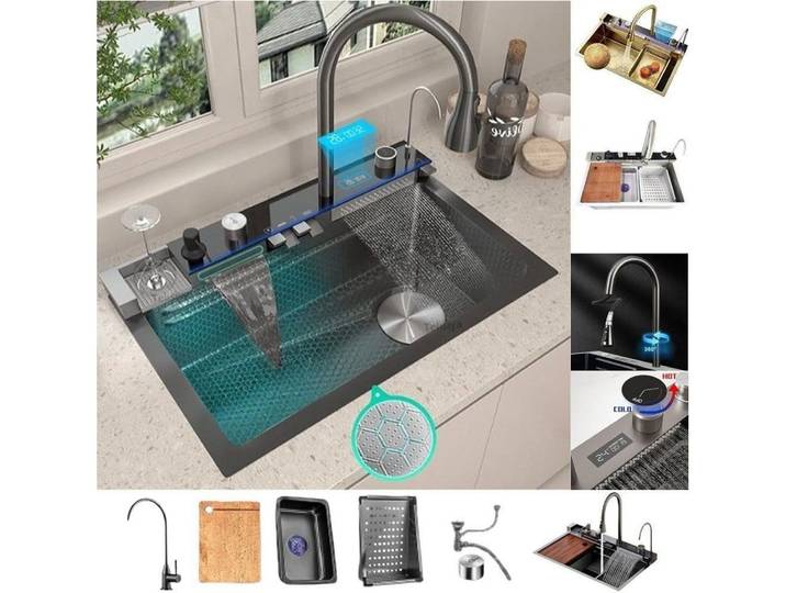 Faizee Home Einbauspüle Einbauspüle Nano Wasserfall Geschirrspülbecken