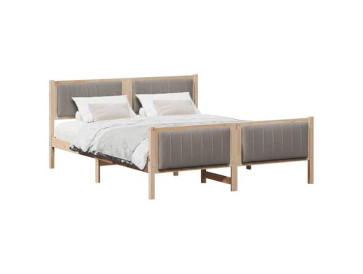 KTHLBRH Bettgestell mit Kopfteil, Braun und Taupe, 150 x 200 cm Massives Kiefernholz, Plattform ohne Netz, Kopfteil an der Wand, Fußstütze enthalten