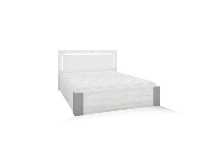 Deine Möbel 24 Doppelbett Heaven 160/200 in Weiß/Kathult/Grau mit LED-Beleuchtung, Weiß, Eichefarben, Grau, 160x200 cm, Schlafzimmer, Betten