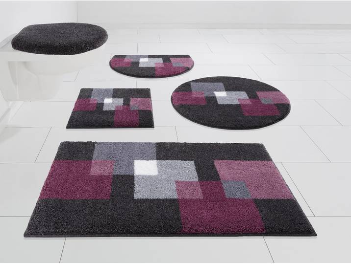 Badematte GRUND Paxos Gr. 4, pink (stein, beere), H:20mm, Polyacryl, Badematten, Badematte, geometrisches Design, modern, flauschig, softer Flor, Made in Europe