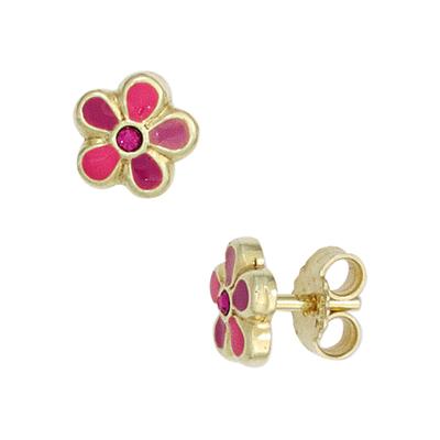 Paar Ohrstecker JOBO "Blume", gold (gelbgold 333), Ohrringe, Damen, 6,6mm, Gelbgold 333, 333 Gold mit Glassteinen