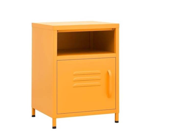 fsahslih Nachttisch 2er Set Senfgelb 35x35x51 cm Metall Beistelltisch Kompakter Nachttisch aus Stahl mit Fach und Tür für Schlafzimmer und Wohnzimmer. Höhenverstellbar dank Nivellierfüßen.