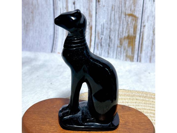 Grande Pierre Naturelle en Obsidienne Noire Sculptée Chat Égyptien – Gemmes Énergétiques pour la Sorcellerie, Décoration d'Intérieur, Cadeau
