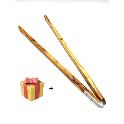 Grillzange OLIVENHOLZ-ERLEBEN "Grillzange aus Olivenholz 42 cm lang", braun, L:42cm, Aluminium, Olivenholz, Küchenzangen, Grillzange 42 cm – hitzebeständiges Olivenholz
