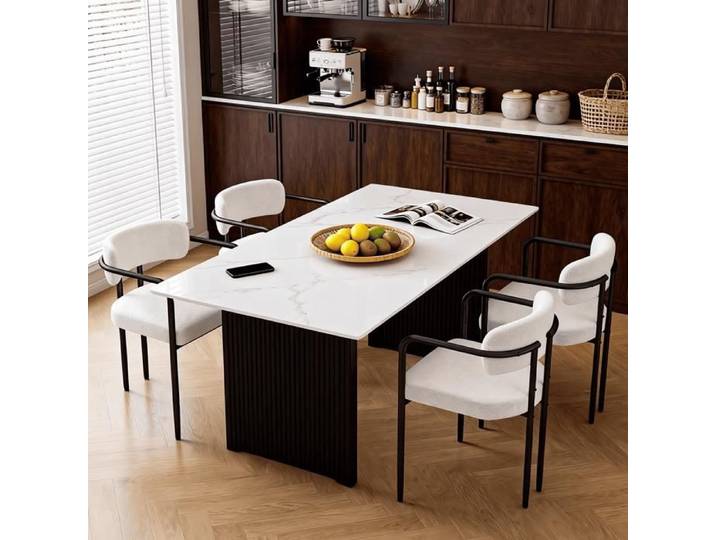 Lot de 4 chaises de salle à manger - PULUOMIS - Assise rembourrée - Chaise en métal - Scandinave - Blanc