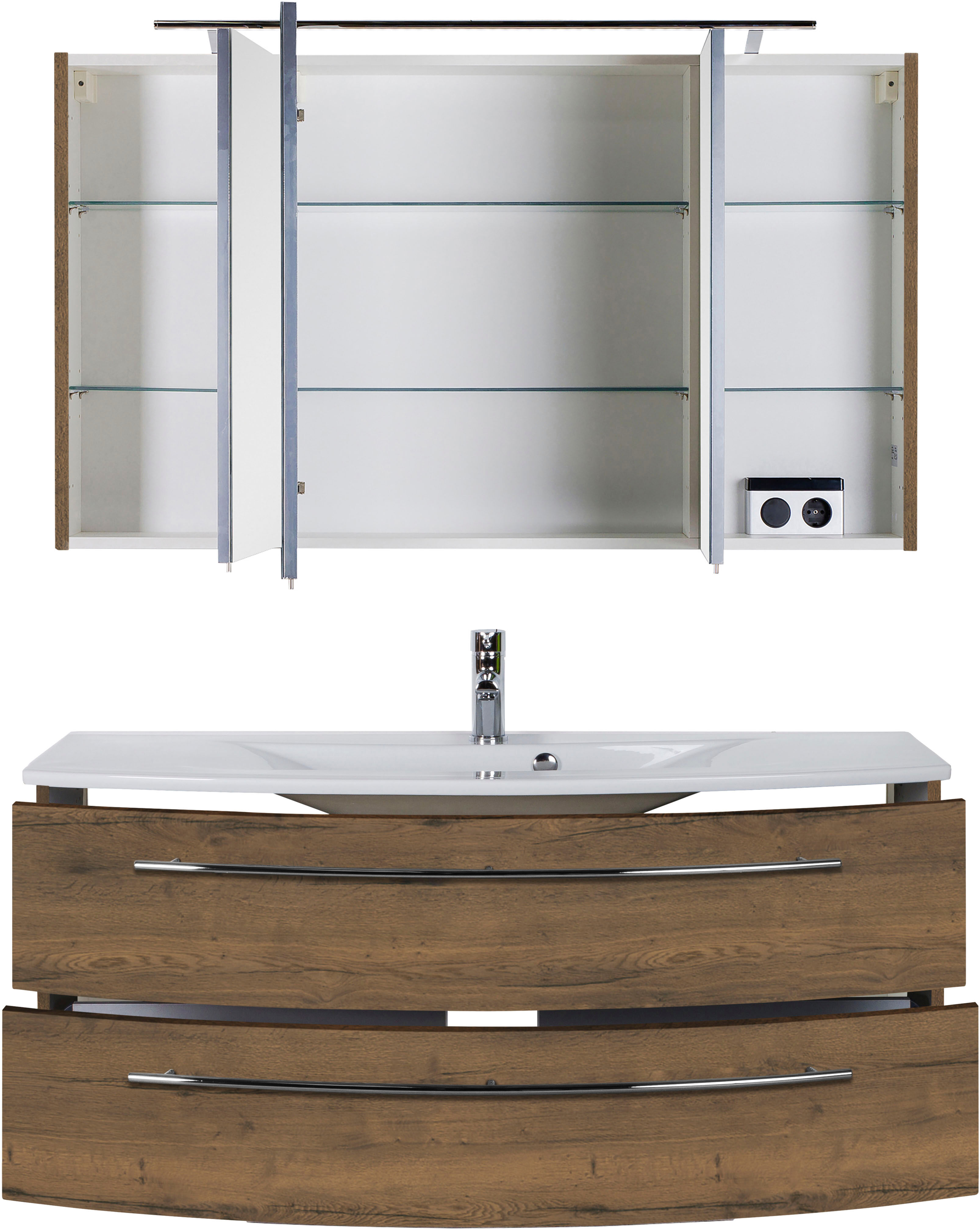 Badmöbel-Set SAPHIR "3040", braun (eiche struktur braun, eiche struktur braun), B:120cm, Kastenmöbel-Sets, Badmöbel-Set, Breite 120 cm eiche struktur braun, eiche struktur braun B/H/T: 120cmcm