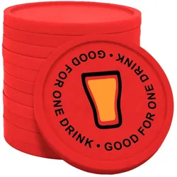 CombiCraft Kunststoff Wertmarken Chips Good for one drink mit Getränk in Rot- 100 Stück - Ø29 mm