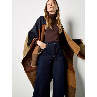 Strickjacke APRICOT "Poncho", Damen, Gr. onesize, braun, Obermaterial: 100% Polyester PES., kariert, Strickjacken Strickjacke, mit geomertischem Muster