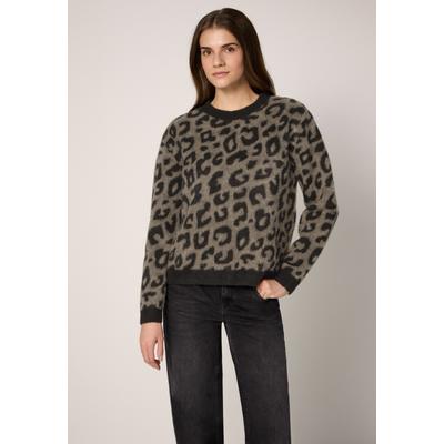 Rundhalspullover STREET ONE STUDIO, Damen, Gr. 44, grau (schwarz), Stoff, 100% Polyester, normal normal, Rundhals, Rippbündchen, Pullover Rundhalspullover, im Leo Design