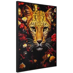 LED Leinwanddruckbild Tiger Blumen Farbwechsel Dimmbar Fernbedienung H 90 cm
