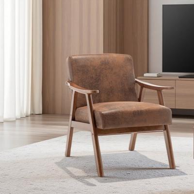 Mid Century Modern Accent Armchair with Solid Rubber Wood Frame, Upholstered Lounge Chair with Thick Cushioned Backrest