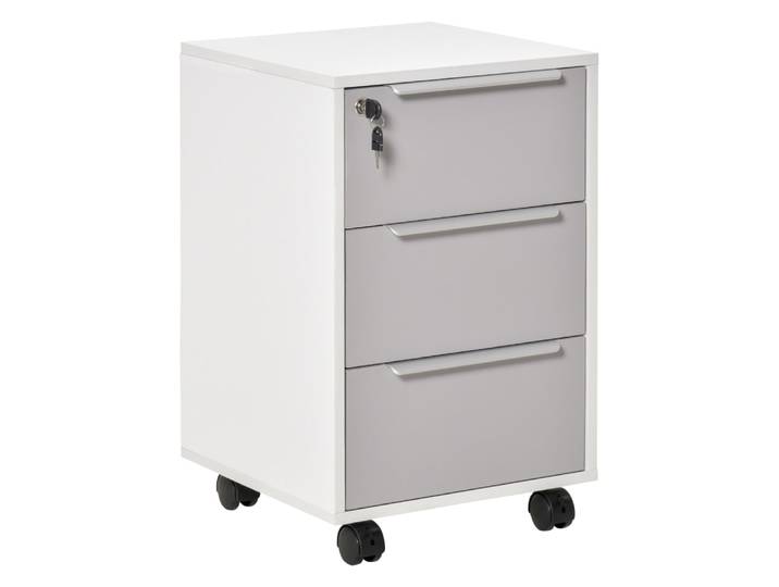 Caisson de bureau sur roulettes 3 tiroirs verrouillables gris blanc