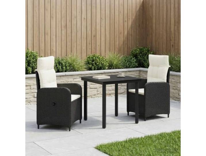 KTHLBRH Set Couchtisch 3-teilig schwarz und cremeweiß Minimalistisches Design, inklusive Kissen, geeignet für den Außenbereich, moderne Eleganz