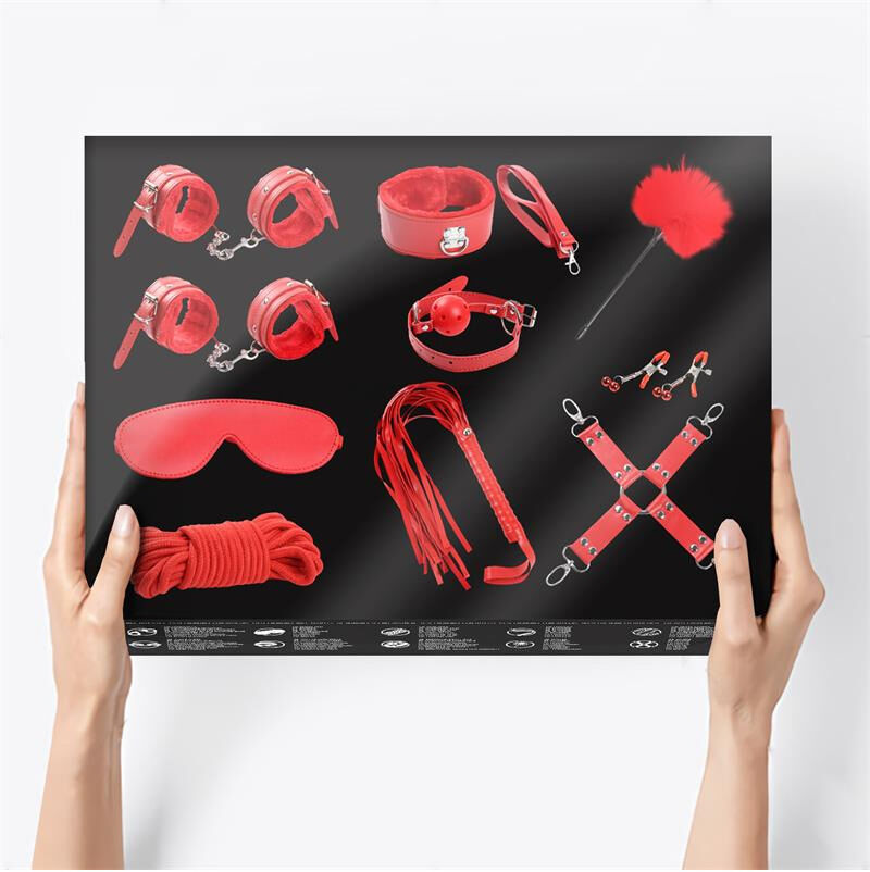 INTOYOU BDSM LINE Set de bondage 10 pièces rouge pour jeux BDSM