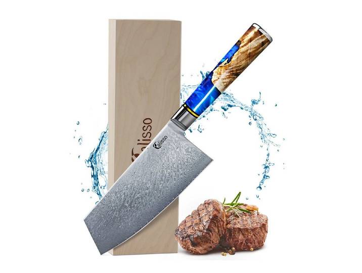 Calisso Hackmesser Aquamarine Line Chai Dao Chinesisches Küchenmesser, Damastmesser