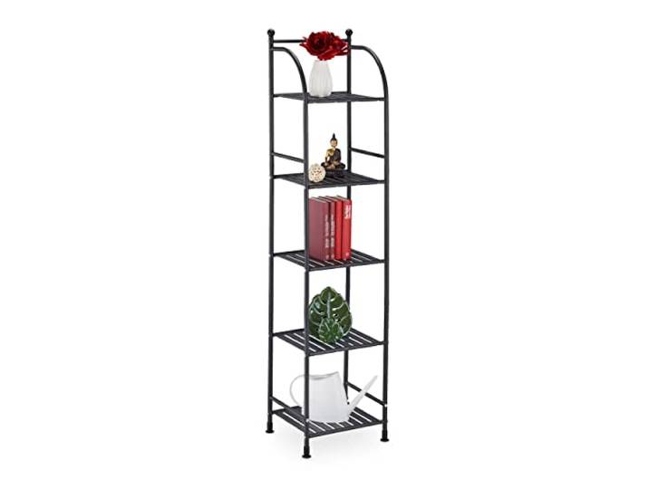 Relaxdays Étagère Verticale\, Acier\, HxLxP : 145x33x28 cm\, Rangement Cuisine et Salle de Bain\, 5 Niveaux\, métal\, Noir