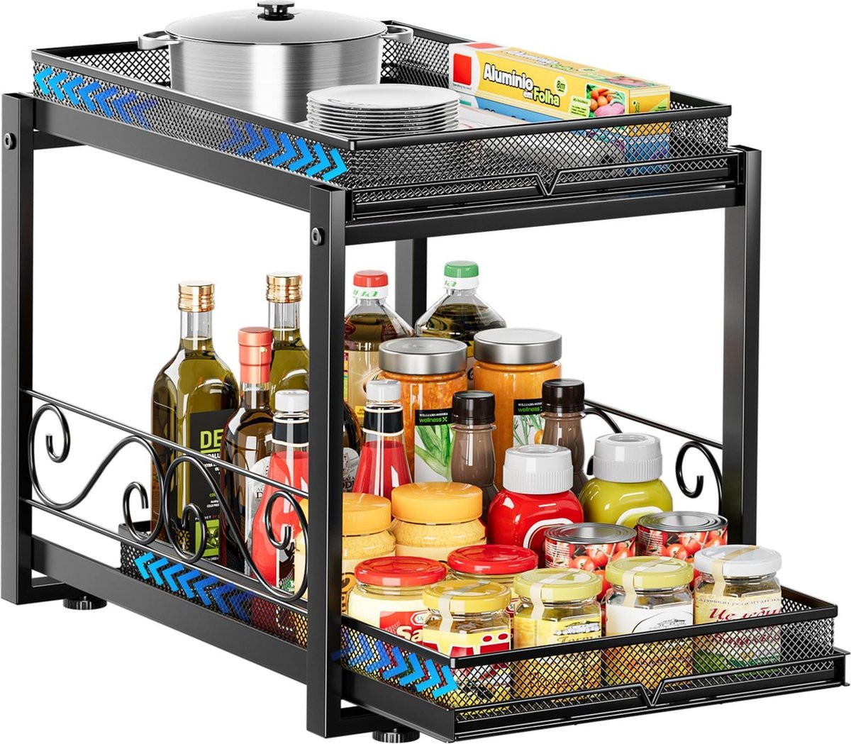 Uittrekbare ondergoot plank - 2-laags metalen organizer voor de keuken en badkamer