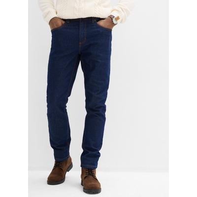 Gerade Jeans BONPRIX, Herren, Gr. 54, N-Gr, dunkelblau denim (länge: regulär), Denim/Jeans, Obermaterial: 99% Baumwolle, 1% Elasthan, Abriebeffekte, unifarben, klassisch lang, Jeans, 5-Pocket Form, straight leg