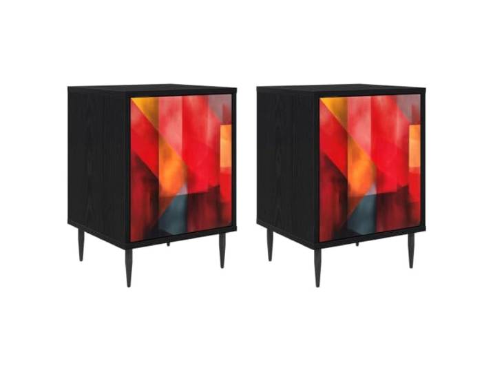 LMTYOENFG Nachttisch 2er Set Beistelltisch 36x33x51 cm Zwei stilvolle Beistellschränke im Schlafzimmer mit Türen, geometrischer Struktur und praktischer Bodenfreiheit.