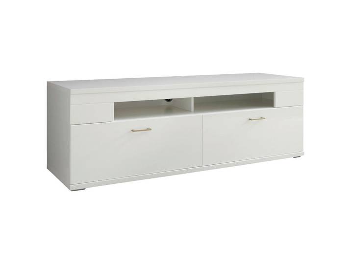 Xora Lowboard, Weiss, Weiss Hochglanz, Kunststoff, 2 Schublade(n) Schubladen, 165x57.4x50.2 cm, Beimöbel erhältlich, Wohnzimmer, TV Möbel, Lowboards, Lowboards Hochglanz