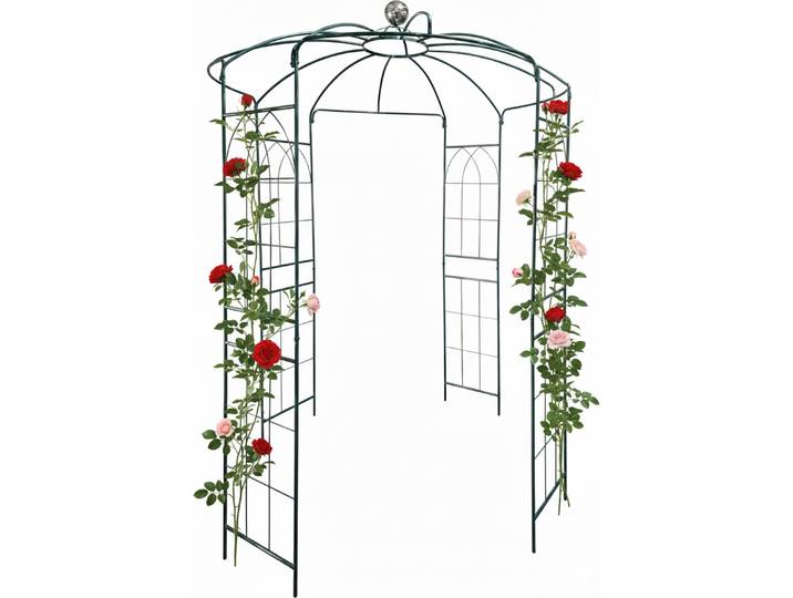 Relaxdays Rosenpavillon Metall, HBT: 290 x 206 x 206 cm, Rankhilfe Kletterpflanzen, Garten, Rankpavillon mit Haken, grün