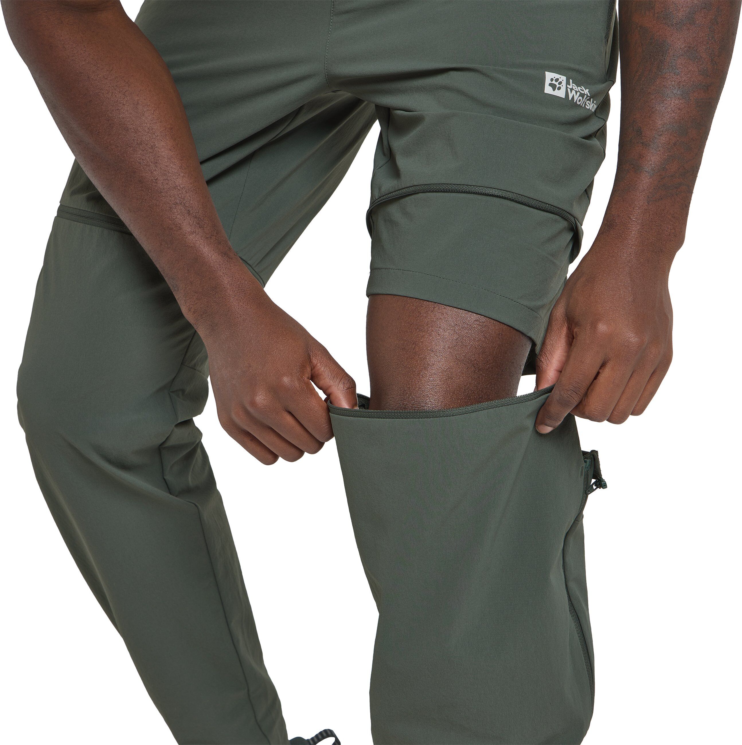 Zip-away-Hose JACK WOLFSKIN "HIKEOUT ZIP AWAY PANTS M", Herren, Gr. 56, Normalgrössen, grün (slate, grün), Obermaterial: 86% Polyamid, 14% sonstige Fasern. Futter: 100% Polyester, Hosen Zip-away-Hose slate, grün 56, Normalgrössen
