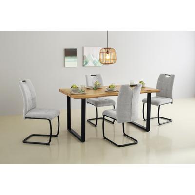 Esstisch HELA "GISELLE Baumkantentisch, Küchentisch", beige (natur, schwarz, wildeiche), B:160cm H:76cm T:90cm, Tische, Esstisch, Kufengestell Metall, Industrial Design, 140 - 200 cm Breite, 2 Farben