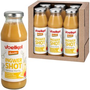 Voelkel Vitamin-Shot Ingwer Zitrone & Honig demeter, BIO, ohne Zuckerzusatz, in Glasflaschen, 6x 280 ml