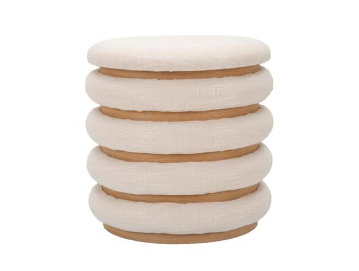 Produce Shop Boho-Chic runder Aufbewahrungspouf aus Holz und Stoff Damasco Line