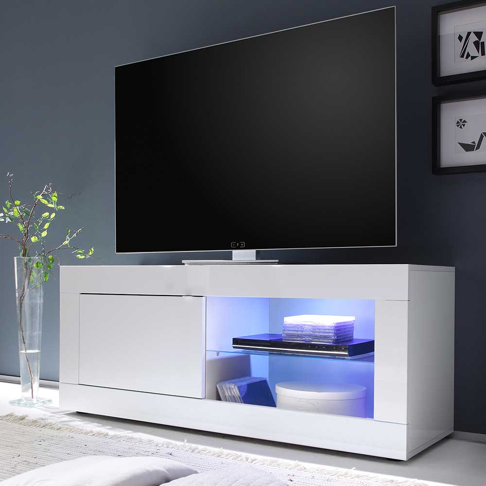 Pharao24.de TV Board in Hochglanz Weiß 140 cm breit