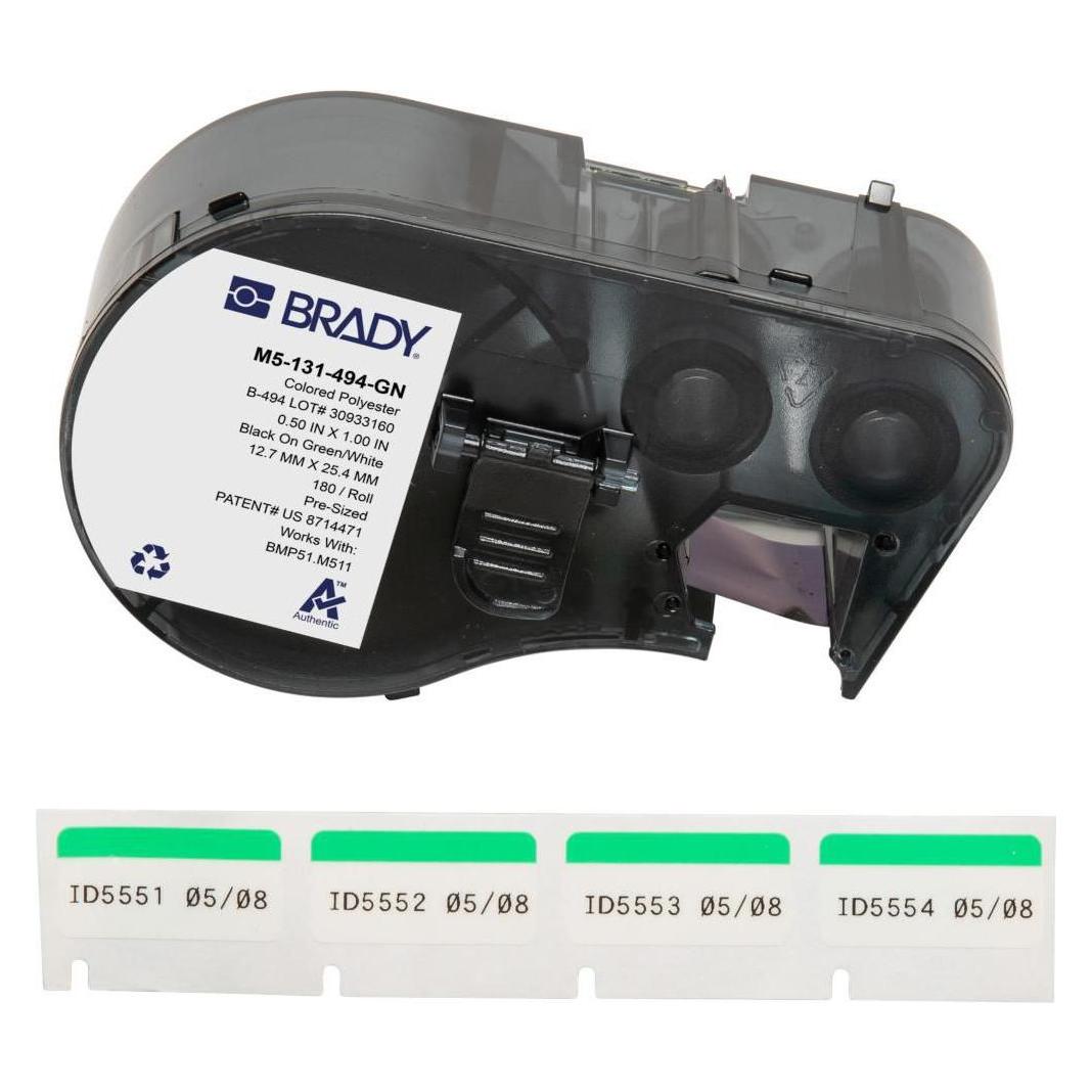 Brady M5-131-494-GN, Polyester, Schwarz auf Grün/Weiss, glänzend, 25.40 x 12.70 mm, permanent (180 (M5-131-494-GN)