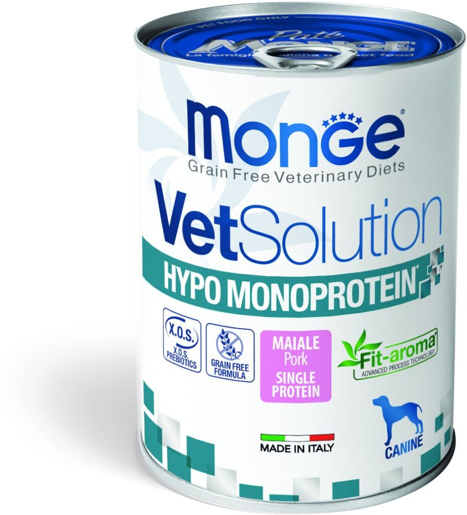 400 g Monge VetSolution Cane Hypo Monoprotein Alimento Dietetico Completo Cibo Umido per la Riduzione di Intolleranze con Maiale Grain Free