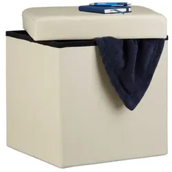 Relaxdays Faltbarer Sitzhocker Kunstleder Creme