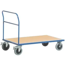 ROLLCART Schiebebügelwagen 85x50 cm Holz-Ladefläche blau, 97x95x50 cm