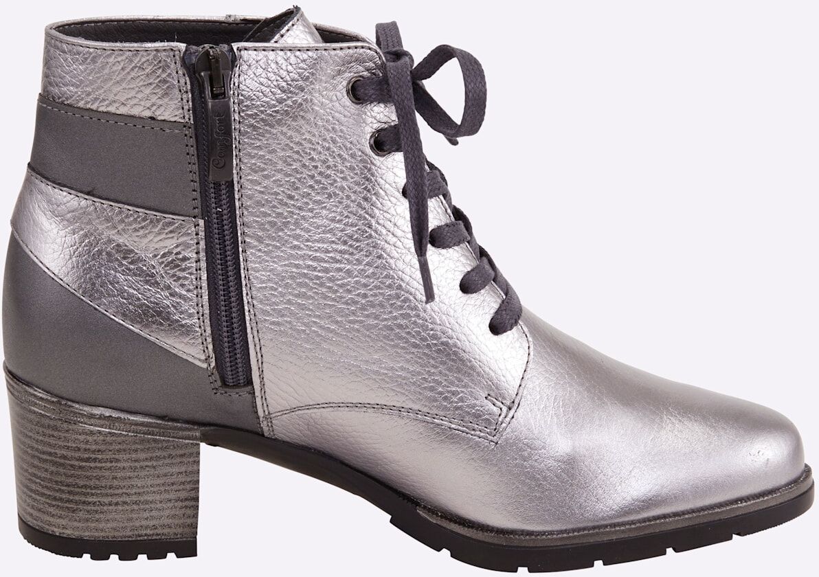 Schnürstiefelette HEINE, Damen, Gr. 38, grau (silbergrau), Leder, Schuhe Schnürstiefelette silbergrau 38
