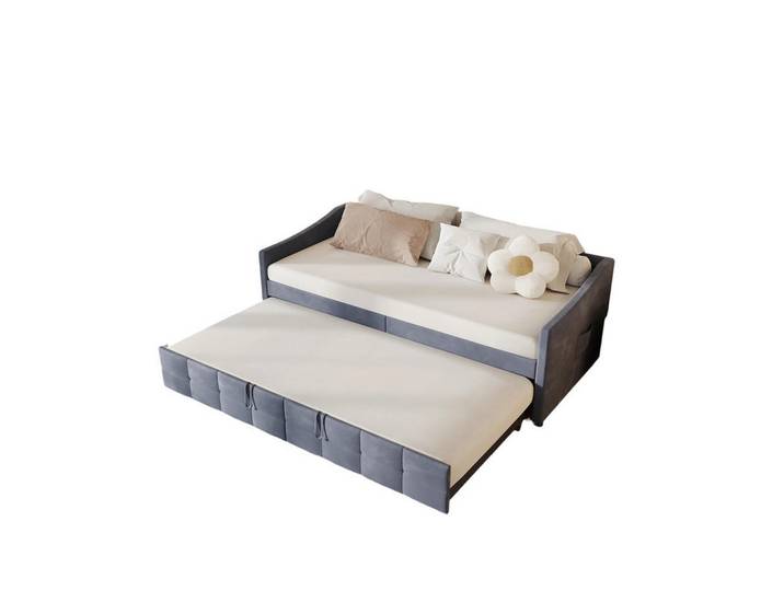 Shopentra Schlafsofa 90x200cm grau samt hydraulik seittaschen, Grau, 90x200 cm, Schlafzimmer, Betten