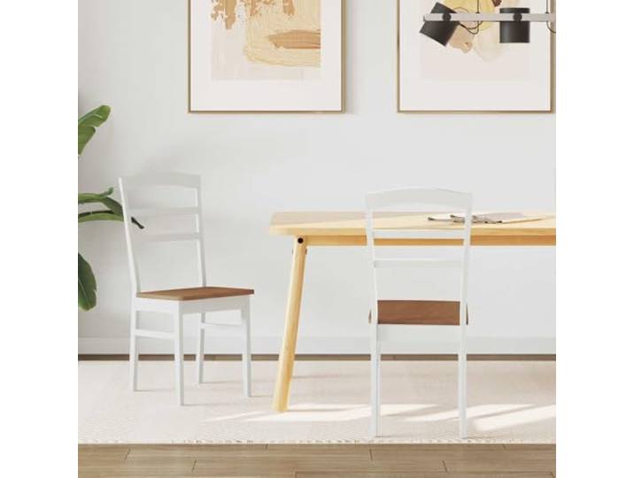 UYPTERF Esszimmerstuhl 2 STK Massives Gummiholz Weiß und Natur Gummiholz, lackiertes Finish, Sitzkissen, Rückenlehne, Vintage-Stil, Esszimmer, Küche, Arbeitszimmer, feuchtes Tuch