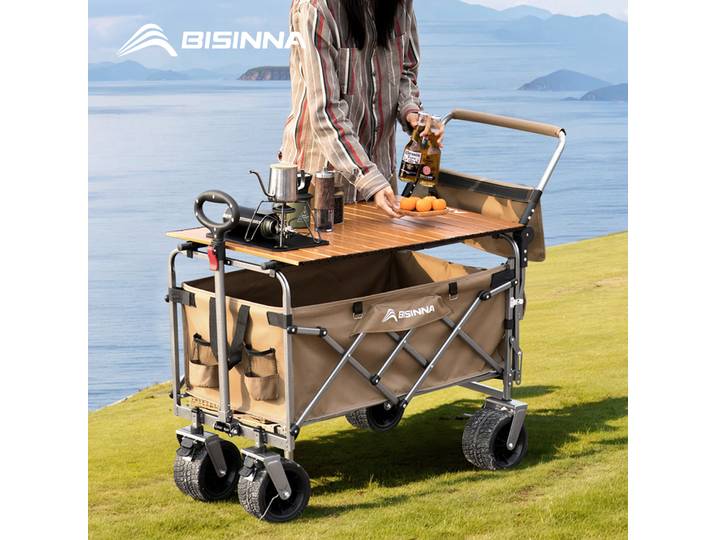 Chariot de camping pliable BISINNA, chariot utilitaire robuste de grande capacité avec table de pique-nique, chariot à main pliable