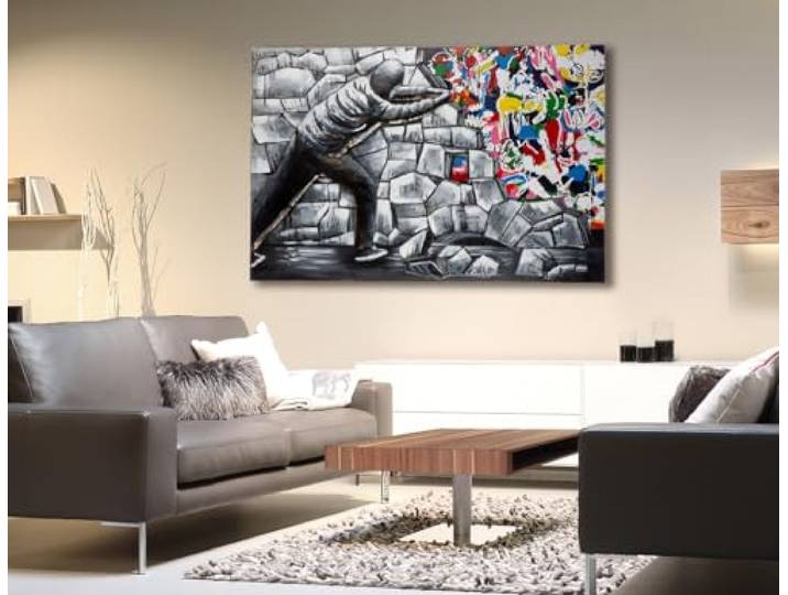 GILDE Deko großes Bild XXL Wandbild Wohnzimmer groß - Metallbild Graffiti Motiv 3D Optik - rechteckiges Graffitibild - mehrfarbig grau bunt - 120 x 80 cm