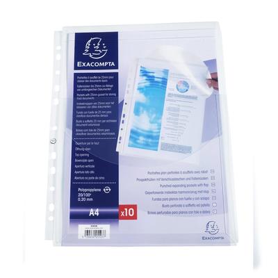 Exacompta 5503E 5x Packung mit 10 Schutzhüllen oben geöffnet mit Lasche 25mm und Faltenrücken, DIN A4 - Kristall